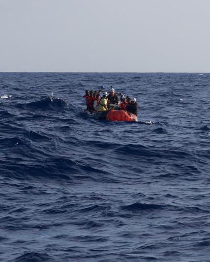 RHIB Molly with rescued survivors on its way to mothership Sea Punk I for embarkation
