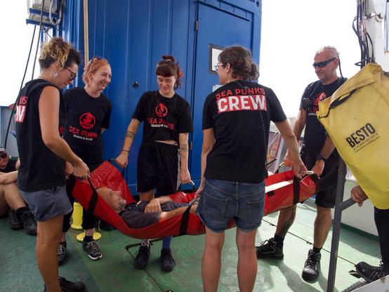 Crew member of Sea Punk I during medevac training