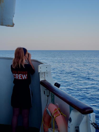 Crew member in lookout on Sea Punk I