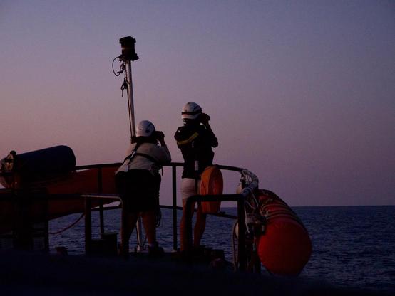 Crew members in lookout on Sea Punk I