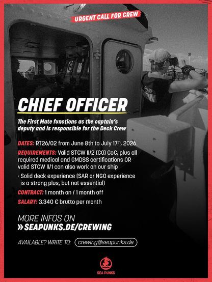 crew member on board Sea Punk I in lookout on bridge